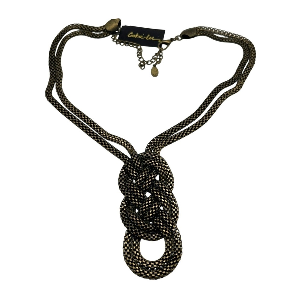 Double Strand Knot Statement Necklace Antique Brass Finish Boho Steampunk Edgy